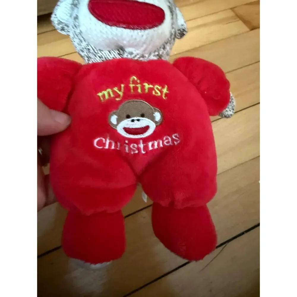 Sock monkey‎ my first Christmas infant lovey rattle plush toy